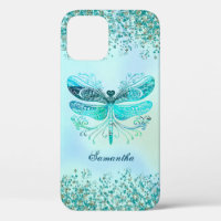 Teal Abstract Dragonfly Glittery