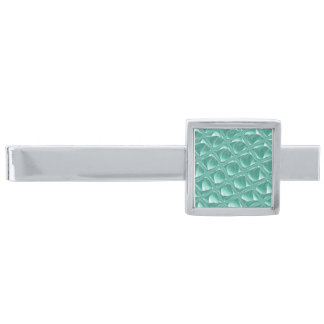 Teal abstract glass design tie pin silver finish tie clip