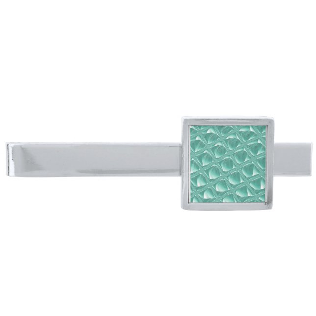 Teal abstract glass design tie pin silver finish tie clip (Front)