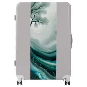 Teal Abstract Landscape Luggage – Misty Tree