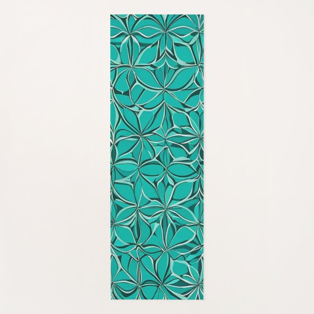 Teal Abstract Leaves Yoga Mat (Front)