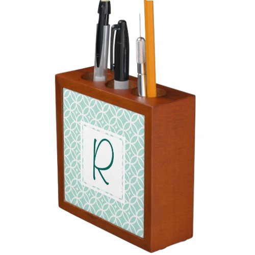 Teal Abstract Pattern Monogram Desk Organizer