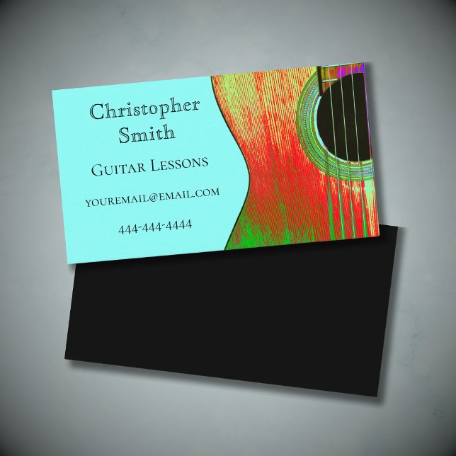 Teal Abstract Red and Green Guitar Lessons Business Card (Creator Uploaded)