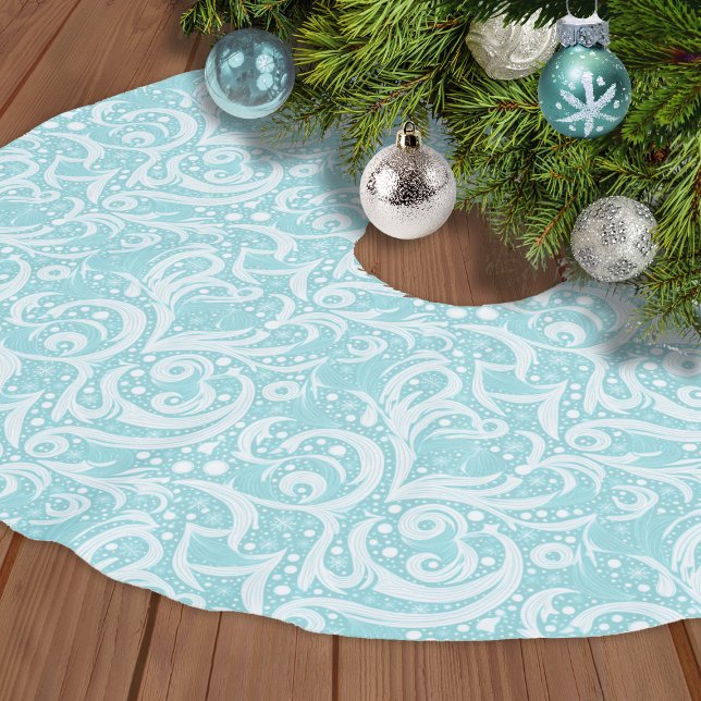 Teal Abstract Snowflake Pattern#10 ID1009 Brushed Polyester Tree Skirt (Creator Uploaded)