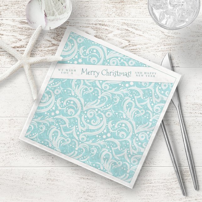 Teal Abstract Snowflake Pattern#10 ID1009 Paper Dinner Napkins (Creator Uploaded)