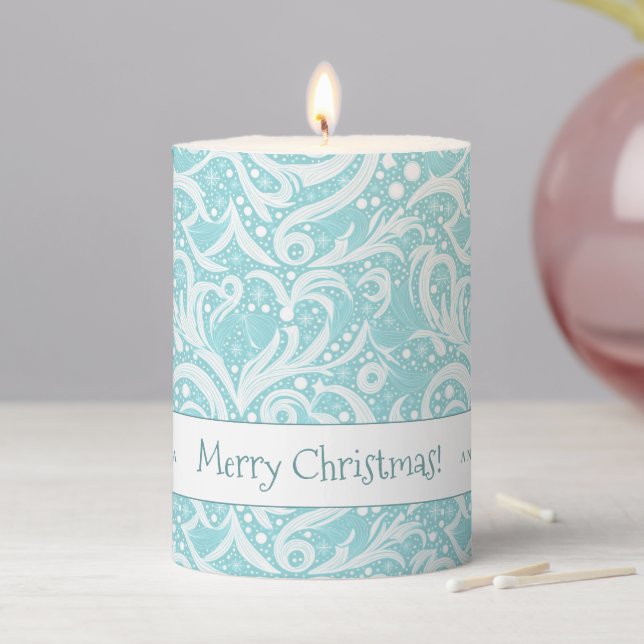 Teal Abstract Snowflake Pattern#10 ID1009 Pillar Candle (In Situ)