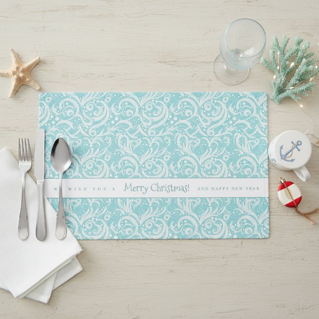 Teal Abstract Snowflake Pattern#10 ID1009 Placemat (Creator Uploaded)