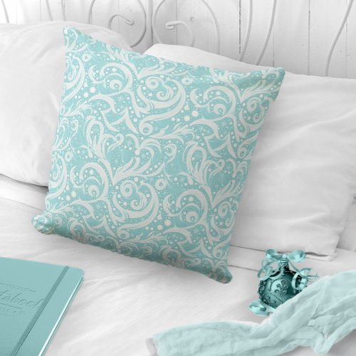 Teal Abstract Snowflake Pattern10 ID1009 Throw Pillow