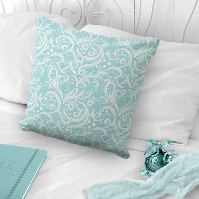 Teal Abstract Snowflake Pattern#10 ID1009 Throw Pillow (Creator Uploaded)