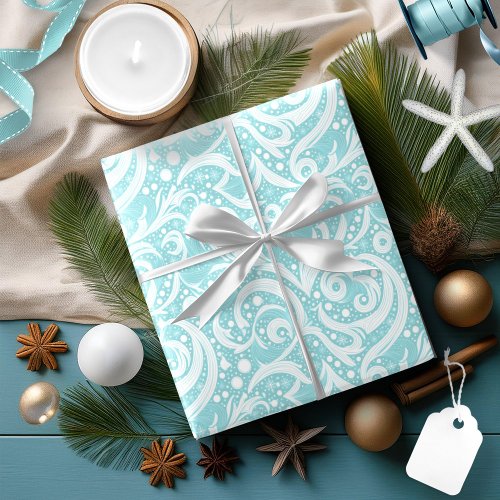 Teal Abstract Snowflake Pattern10 ID1009 Wrapping Paper