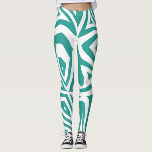 Teal Abstract Zebra Print Womens Leggings