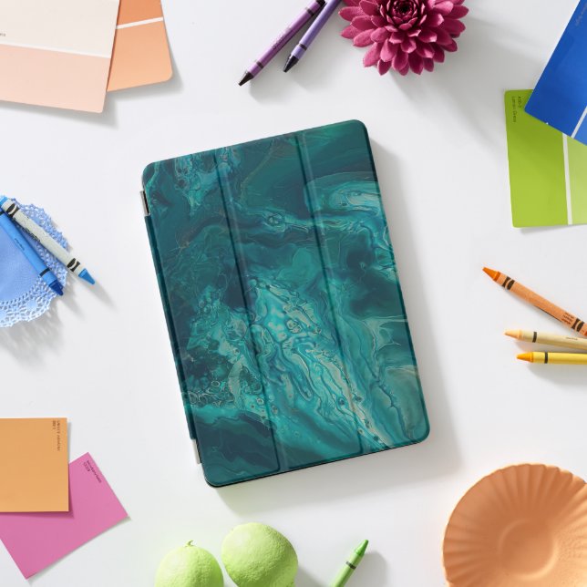 Teal Acrylic Pouring Abstract Fluid Art  iPad Pro Cover (Desk)