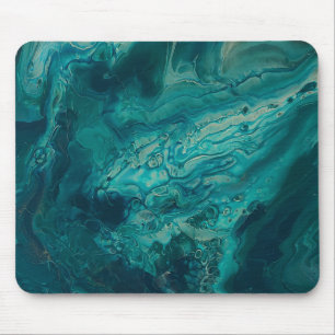 Teal Acrylic Pouring Abstract Fluid Art Mouse Pad