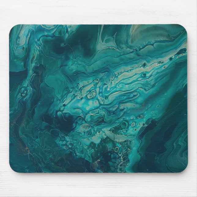 Teal Acrylic Pouring Abstract Fluid Art Mouse Pad (Front)