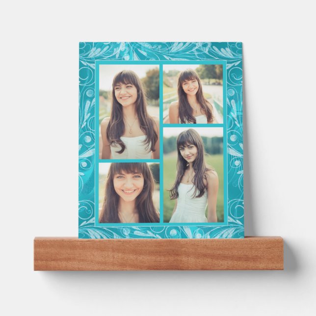 Teal Add Your Own Photos Family Photo Collage Picture Ledge (Front)