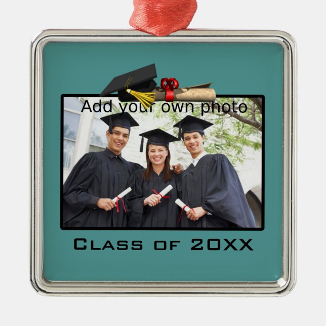 Teal Add your Photo / Year Graduation Metal Ornament (Front)