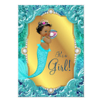 Teal African American Mermaid Sea Baby Shower Card