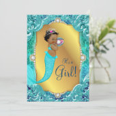 Teal African American Mermaid Sea Baby Shower Invitation (Standing Front)