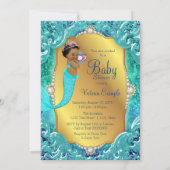 Teal African American Mermaid Sea Baby Shower Invitation (Back)