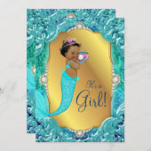Teal African American Mermaid Sea Baby Shower Invitation (Front/Back)