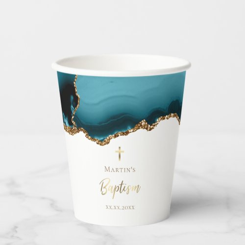 teal agate Baptism Paper Cups