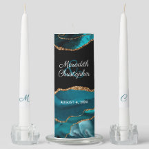 Teal Agate Chic Gold Glitter Wedding