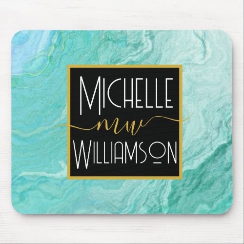 Teal Agate Eclectic Monogram    Mouse Pad