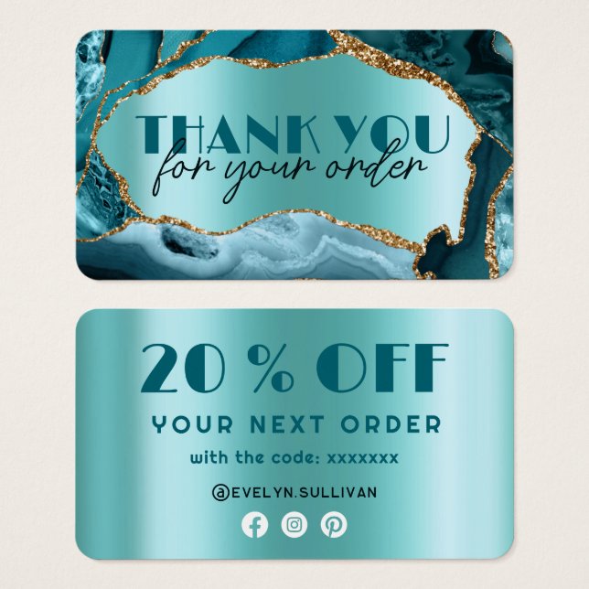 Teal agate faux foil discount card (Front & Back)