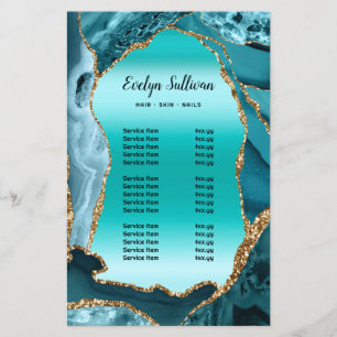 Teal agate faux foil price list flyer