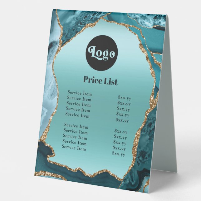 Teal Agate Faux Foil Price List Table Tent (Front)