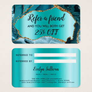 teal agate faux foil referral Card