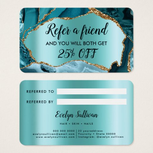 teal agate faux foil referral Card