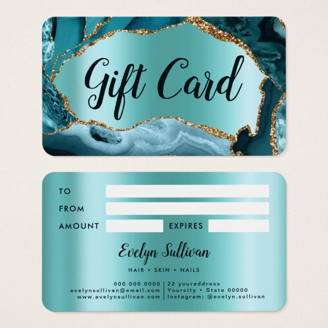 Teal Agate Faux Pearlescent Foil Gift Card (Front & Back)