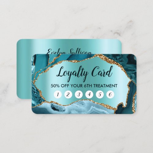 Teal Agate Faux Pearlescent Foil Loyalty Card