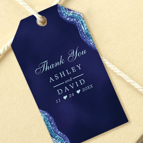 Teal Agate Geode Gemstone Wedding Thank You Favor  Gift Tags