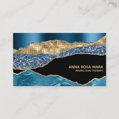 Teal Agate Geode Gold Glitter Glam Black Business Card