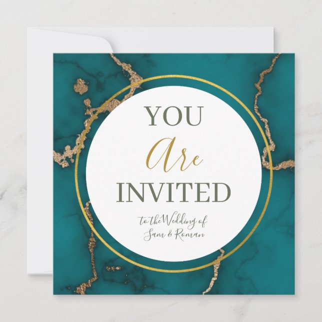 Teal Agate Geode Gold Kintsugi Invitation (Front)