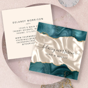 Teal Agate Gold Glitter Ivory Luxury Square Business Card