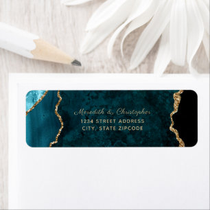 Teal Agate Gold Glitter Wedding Return Address Label