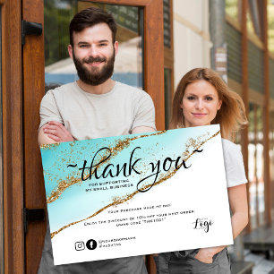 Teal Agate Gold Glitz Business Thank You Discount Card