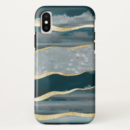 Teal Agate Gold Stripe Glam 1 gem decor art iPhone X Case