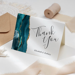 Teal Agate Gold Wedding Thank You Card