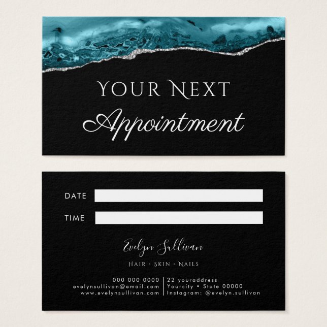 Teal Agate on Black Appointment Card (Front & Back)