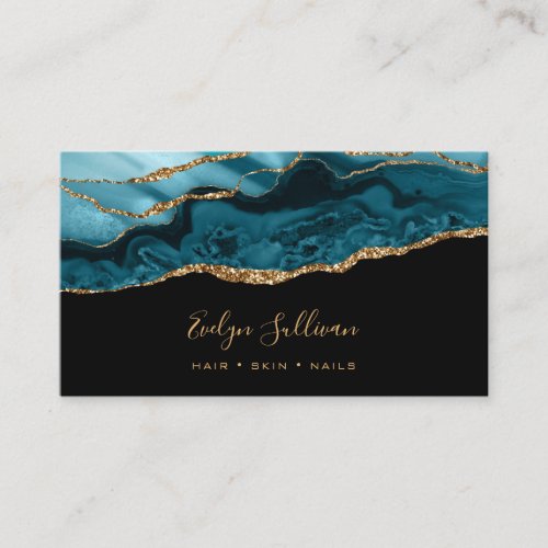 teal agate on black business card