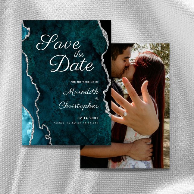 Teal Agate Photo Wedding Save the Date (Creator Uploaded)