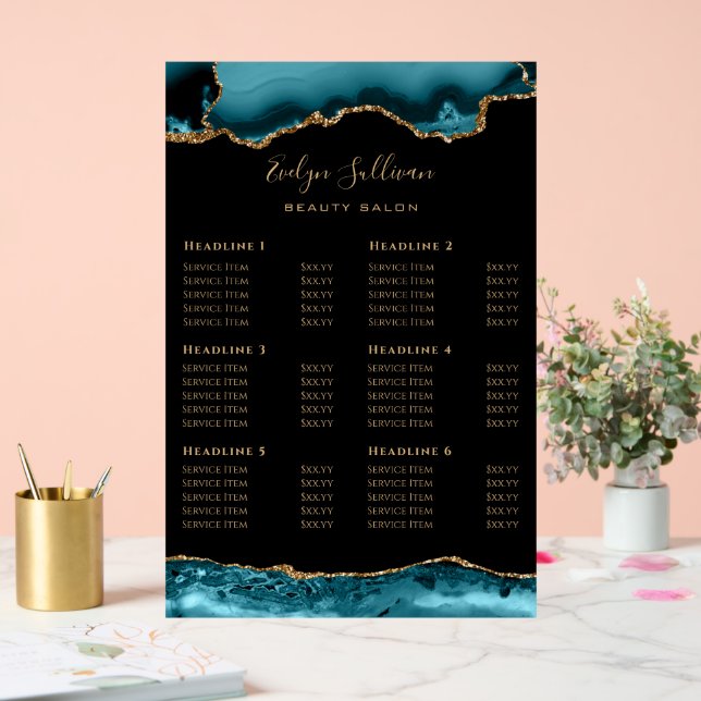Teal Agate Price List Acrylic Sign (Wedding)