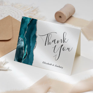 Teal Agate Silver Wedding Thank You Card