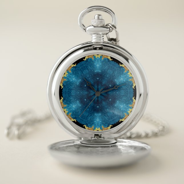 Teal Agate Slices Night Sky Pocket Watch (Inside)