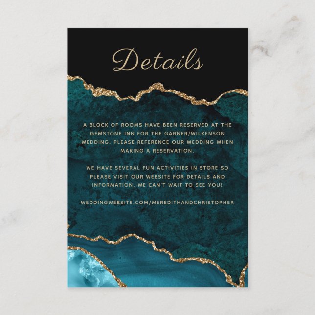 Teal Agate Wedding Details Enclosure Card (Front)