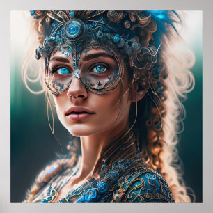 Teal Alien Cyborg SCI-FI art Poster